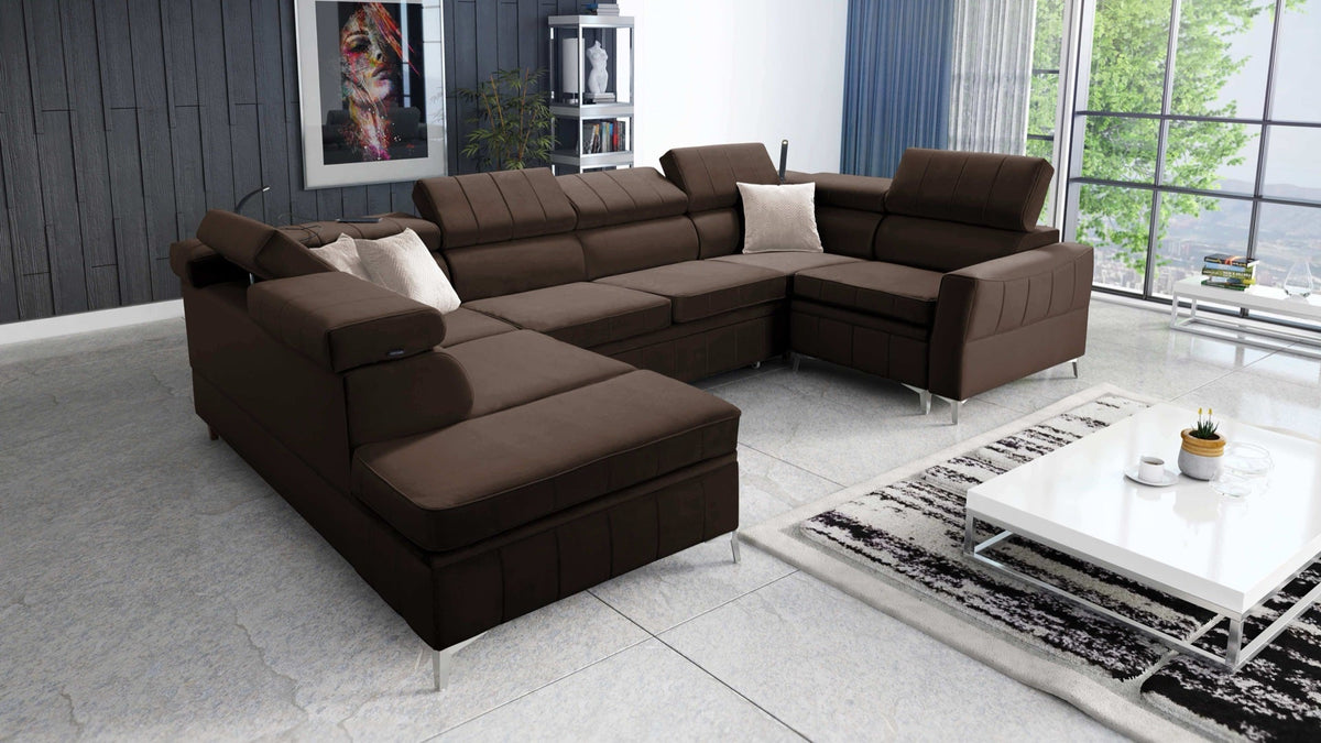 Modena V corner sofa bed with storage – left-hand