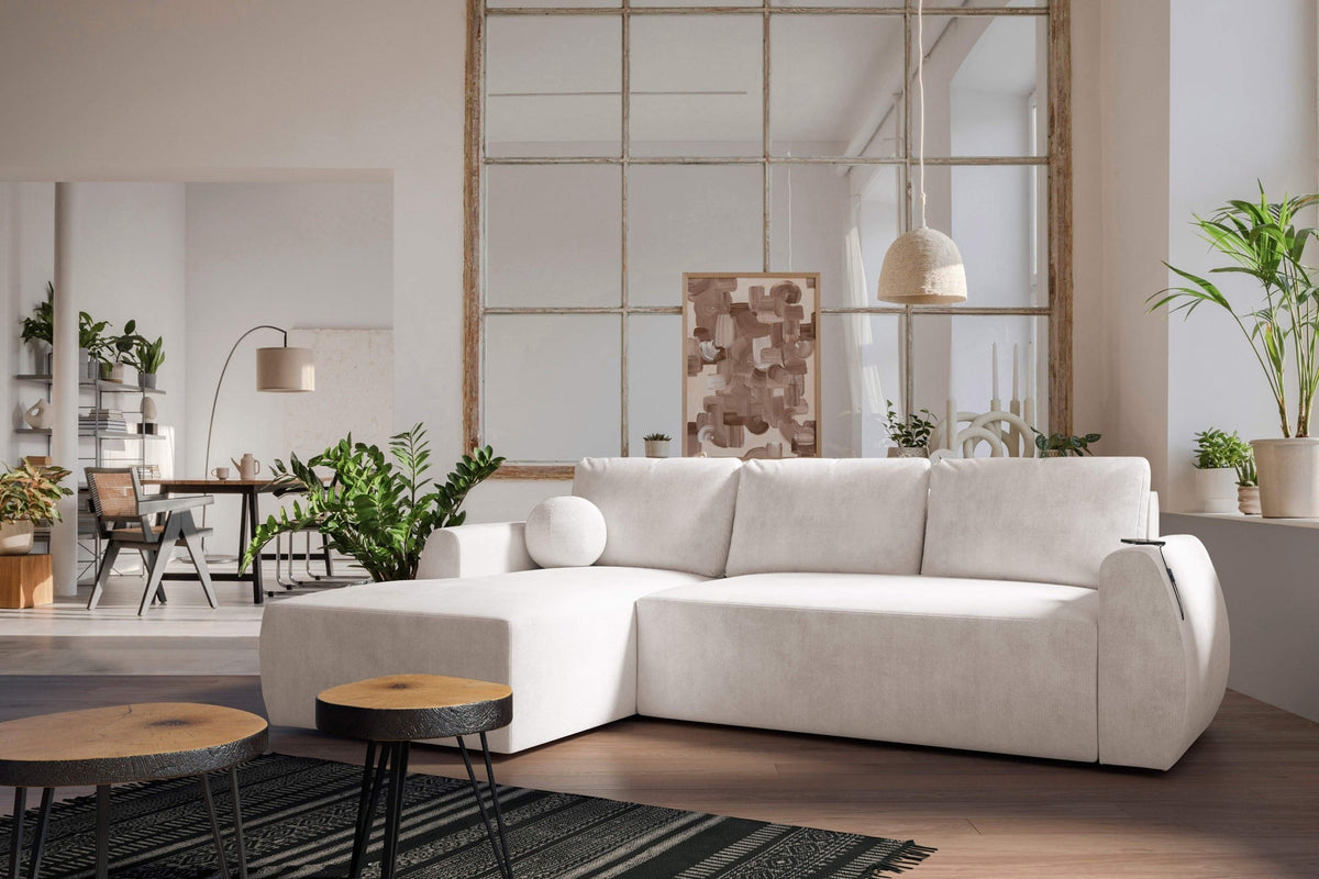 Nilo corner sofa bed with USB port – right-hand