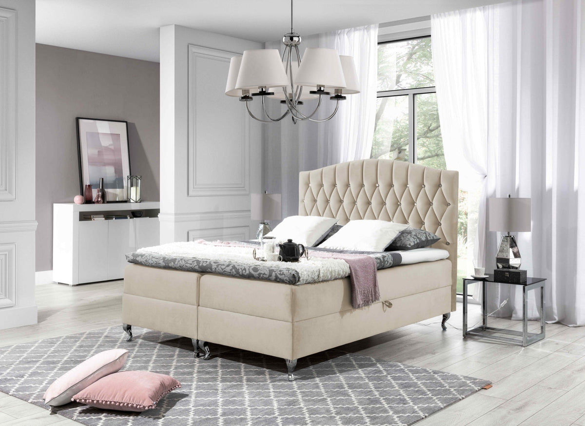Tono continental bed, decorative quilting of the headboard with crystals – Riviera 21 – front view – image 1