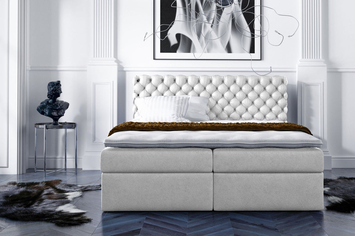Lumo continental bed, decorative quilting of the headboard with buttons – Jaguar 2161 – front view – image 1