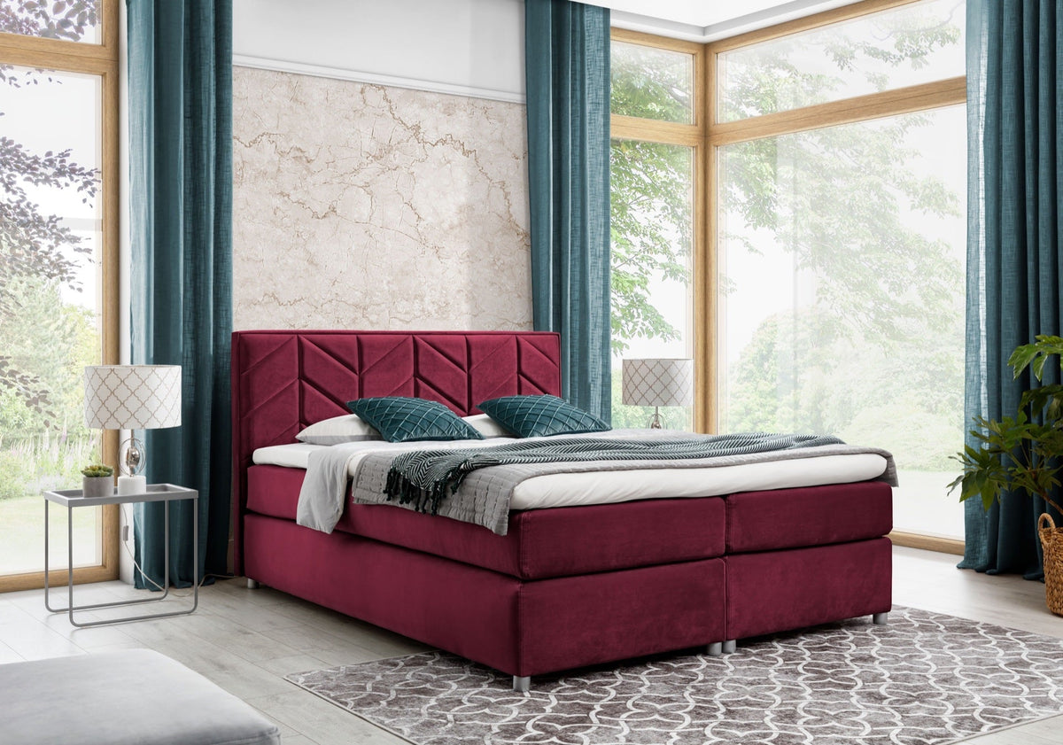 Vita continental bed with decorative stitching – French Velvet 663 – front view – image 1