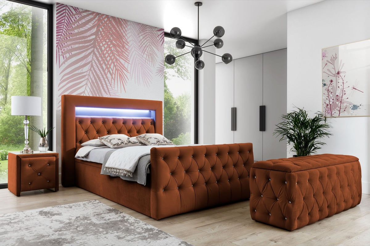 Belvo continental bed with LED lighting – Magic Velvet 2213 – front view – image 1