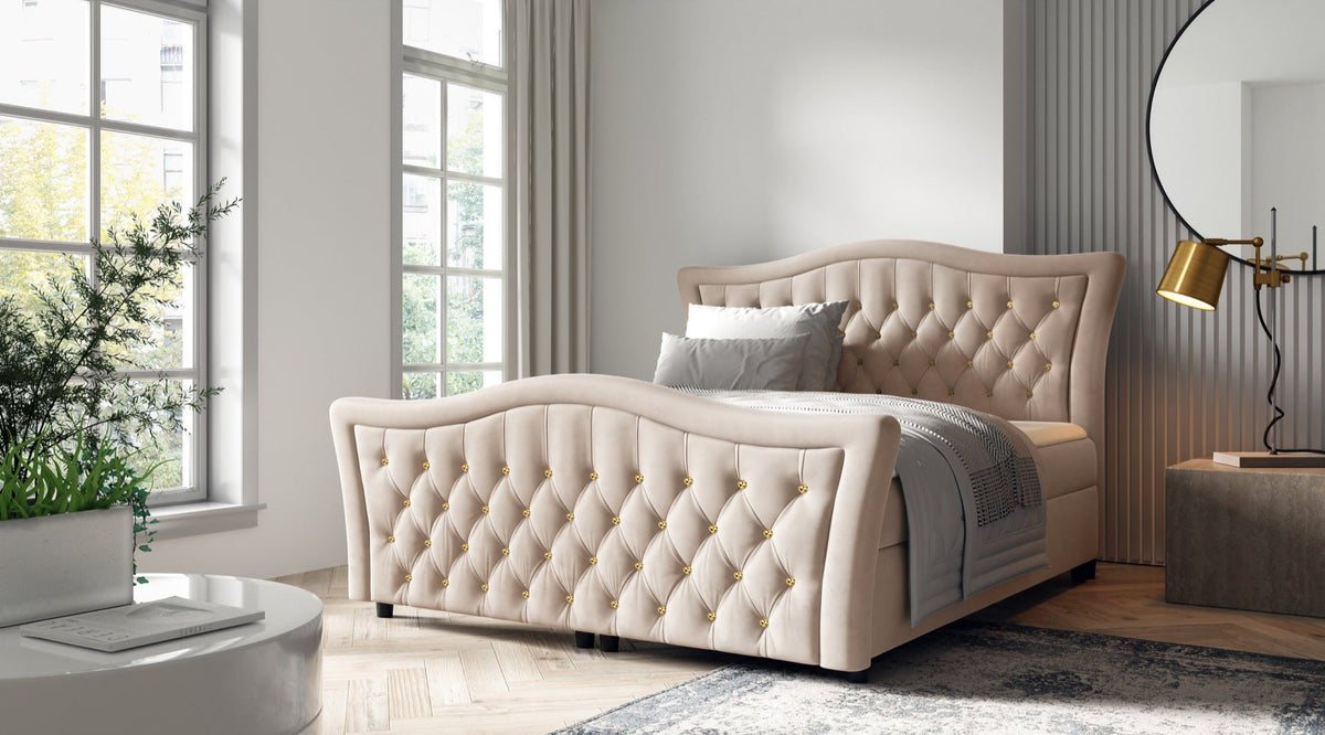 Torvi continental bed with decorative quilting in Matt velvet 08 – Matt Velvet 08 – front view – image 1