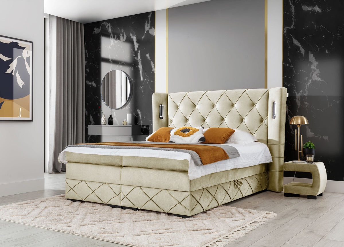 Lavanoz Lux continental bed with sensory lighting – Monolith 04 – front view – image 1