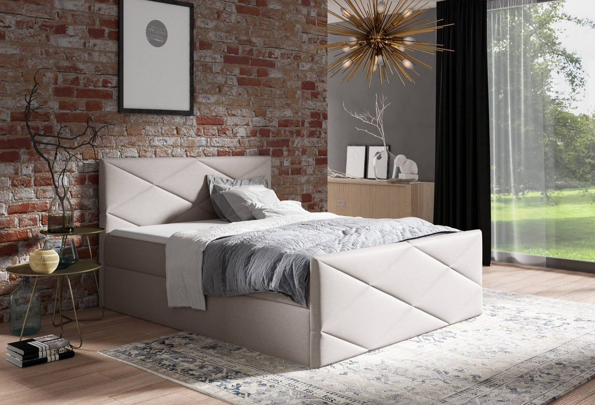 Luvero Lux continental bed with a bedding storage compartment – Rico 01 – front view – image 1