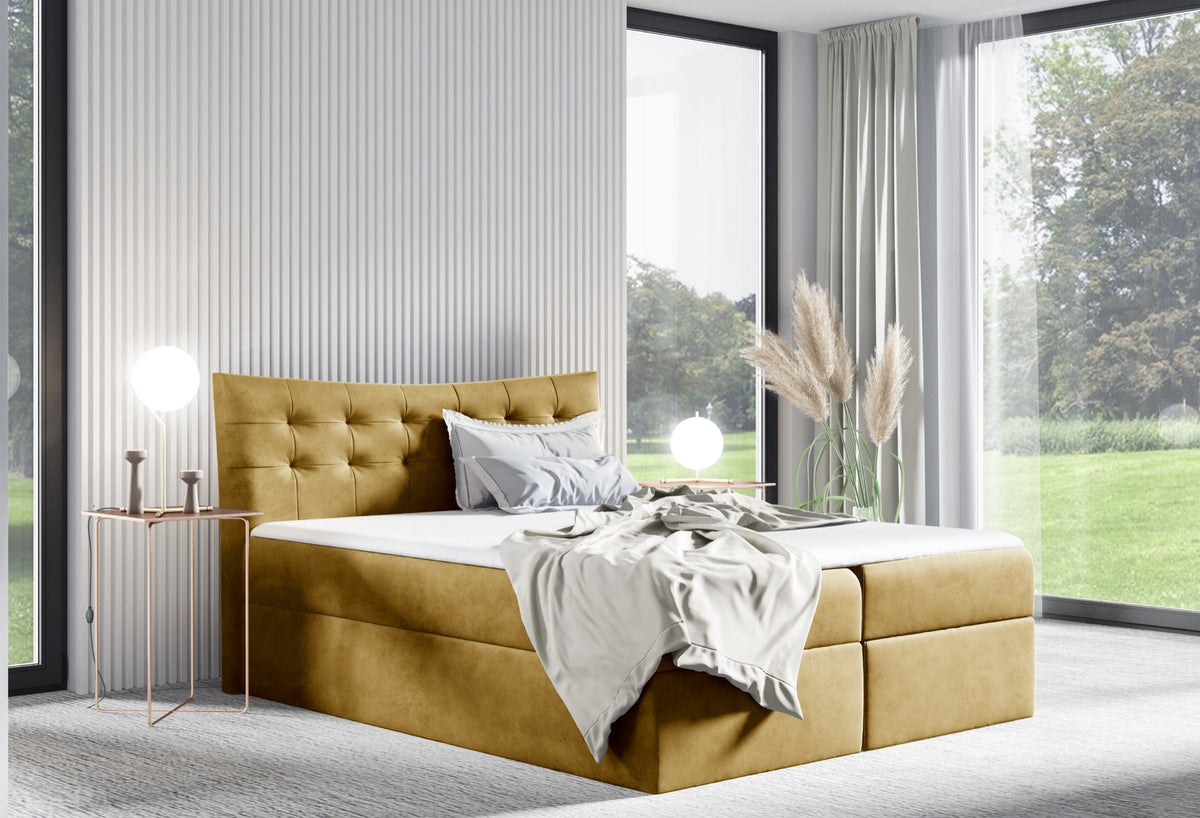 Yano continental bed with a bedding storage compartment – Kronos 01 – front view – image 1