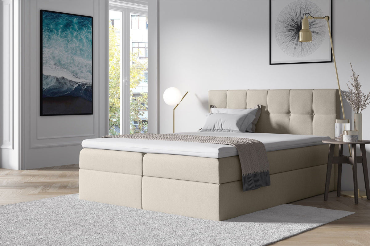 Fano continental bed with a bedding storage compartment – Soro 21 – front view – image 1