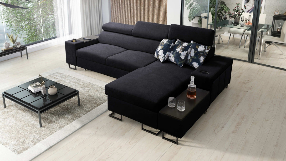 Prestige I Maxi corner sofa bed with USB port – left-hand