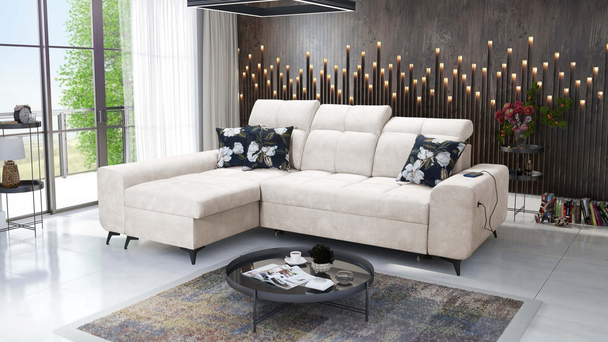 Ascot I corner sofa bed, USB port – left-hand