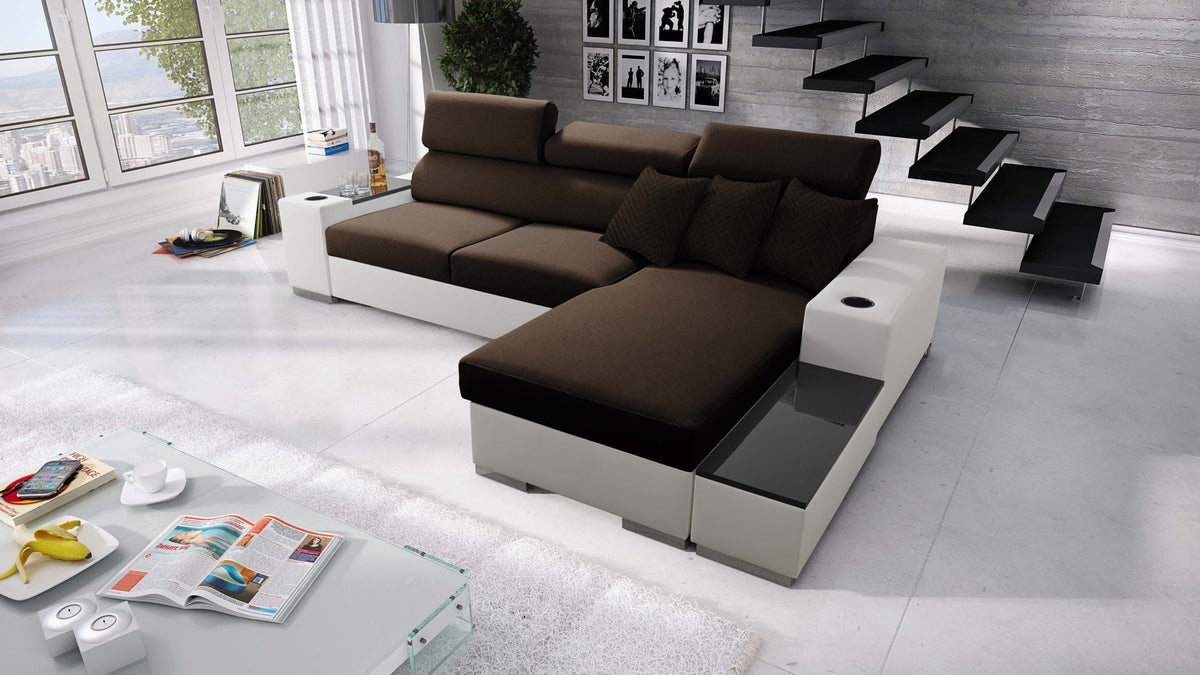 Napoli I Mini corner sofa bed – eco-leather, right-hand