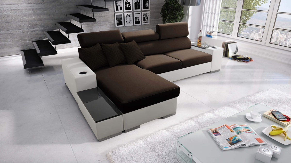 Napoli I Mini corner sofa bed – eco-leather, left-hand