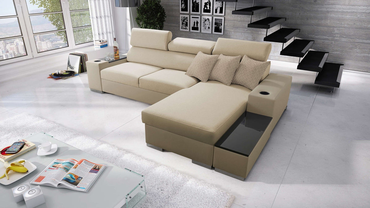 Napoli I Maxi corner sofa bed, opening bar – right-hand