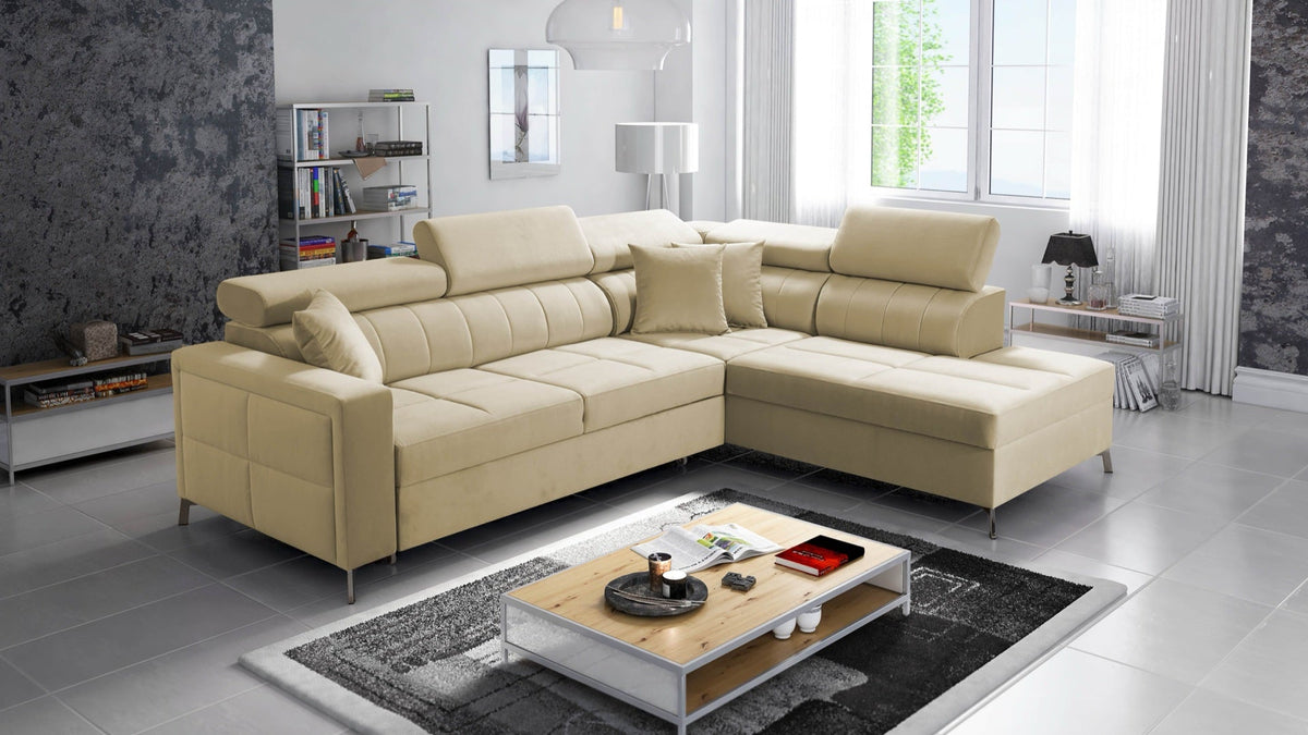 Oslo III mini corner sofa bed with storage – right-hand