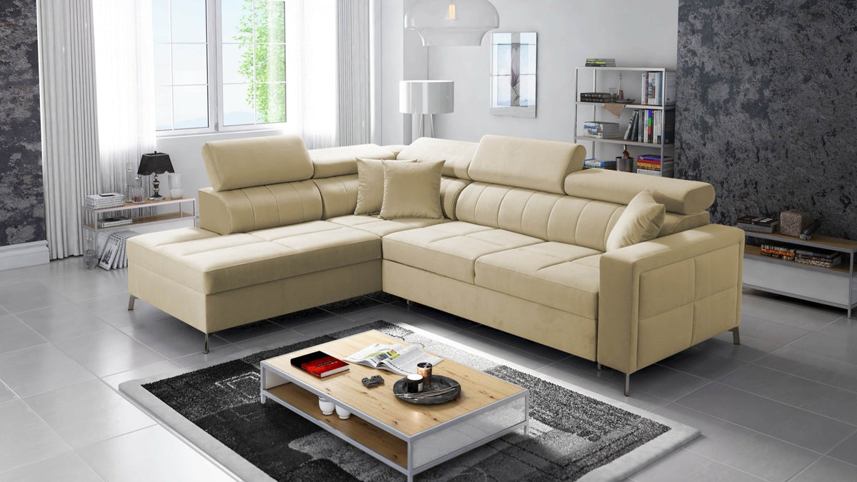 Oslo III maxi corner sofa bed with storage – left-hand