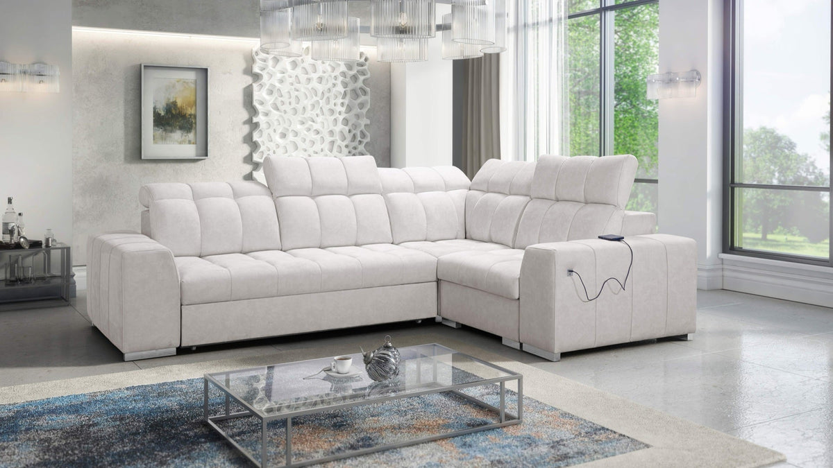 Prisma II corner sofa bed, USB port – right-hand