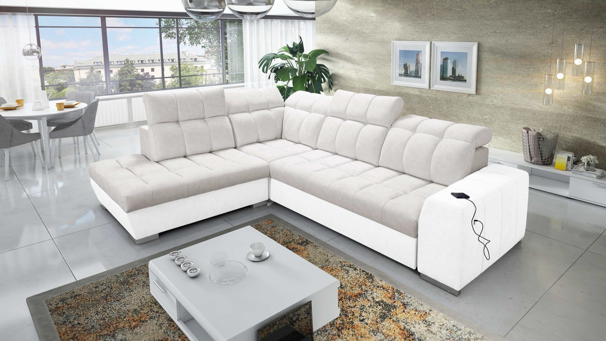Prisma VII corner sofa bed, USB – eco-leather, left-hand