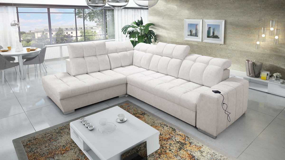 Prisma VII corner sofa bed, USB port – left-hand