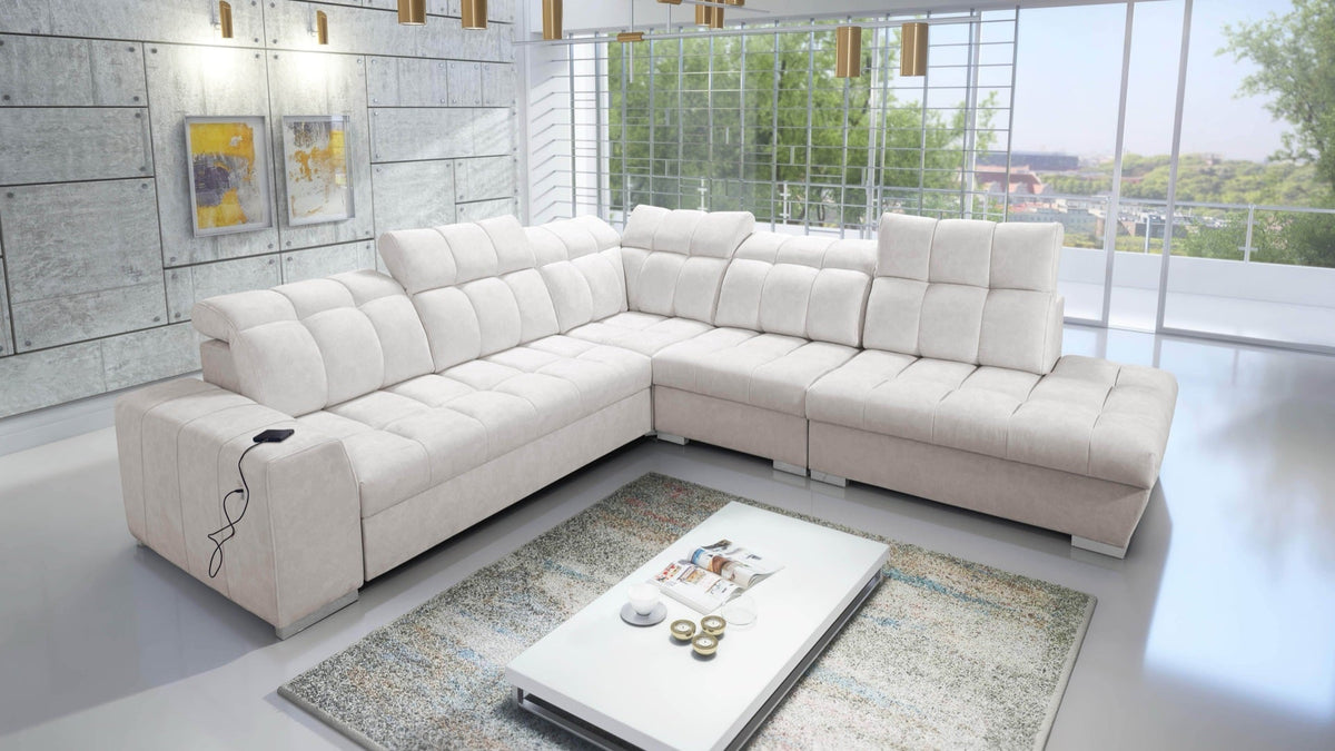 Prisma IX corner sofa bed, USB port – right-hand