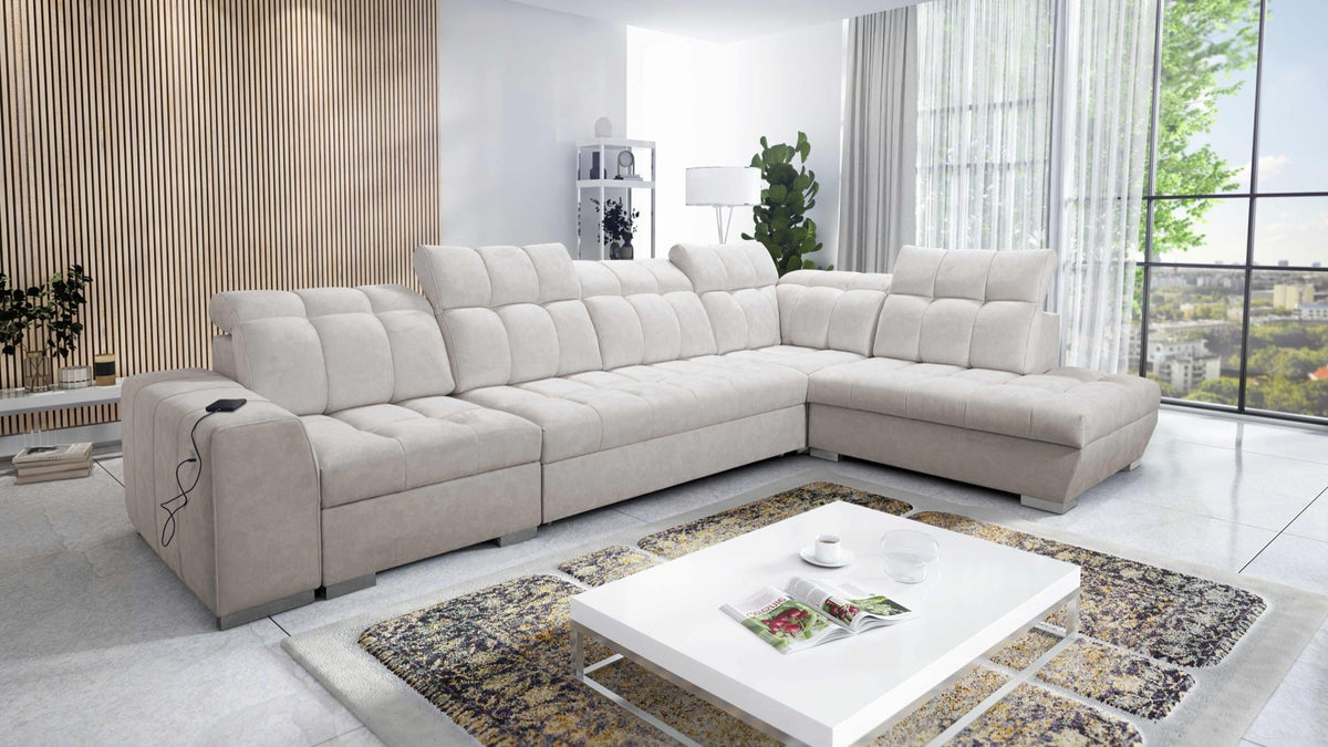 Prisma XI corner sofa bed, USB port – right-hand
