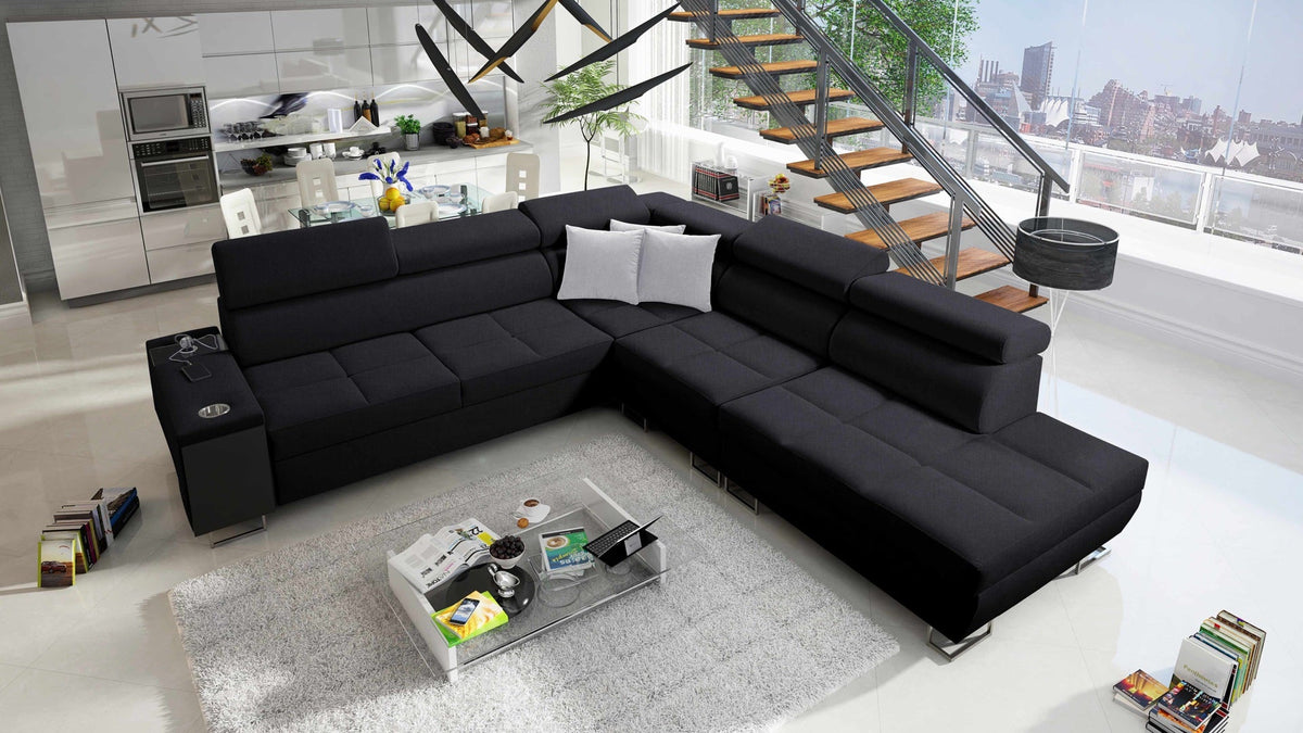 Orbix IX corner sofa bed, adjustable headrests – right-hand