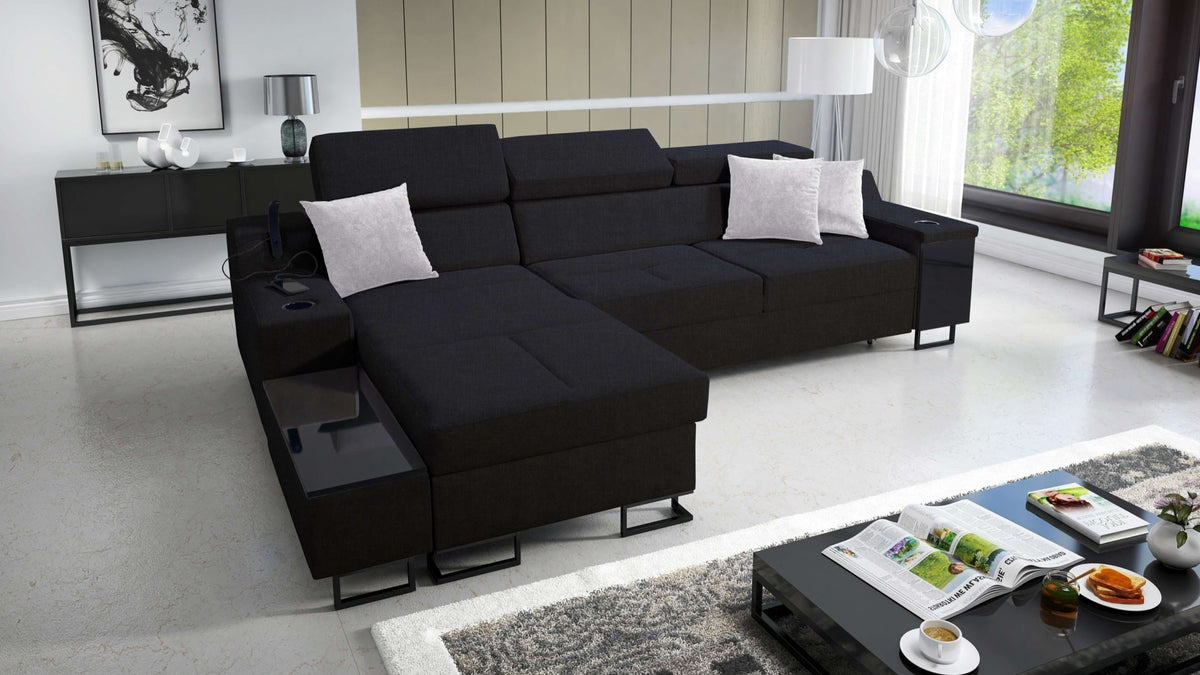 Avanti I Maxi corner sofa bed and lamp with USB – left-hand