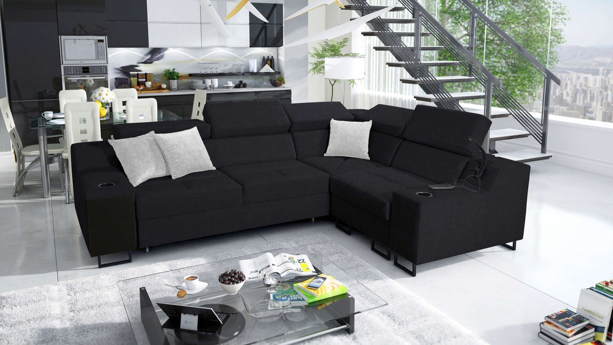 Avanti II corner sofa bed and lamp with USB – right-hand
