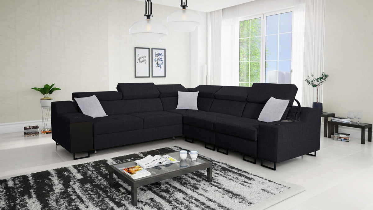 Avanti III corner sofa bed and lamp with USB – right-hand