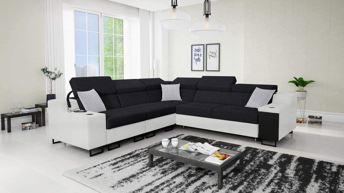Avanti III corner sofa bed and lamp – eco-leather, left-hand