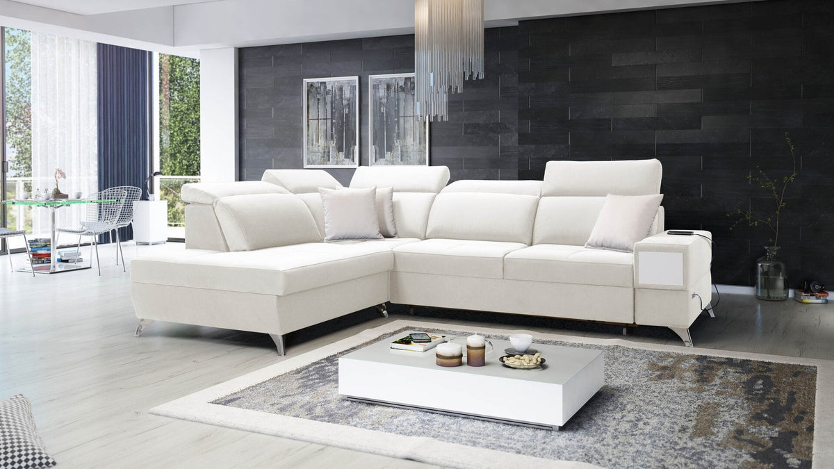 Porto VII corner sofa bed, pull-out drawer – left-hand