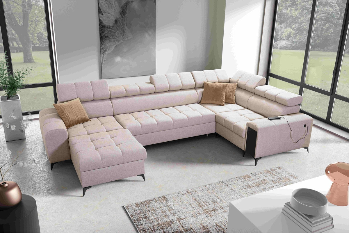 U-shaped Venna IV Mini corner sofa bed, USB – right-hand