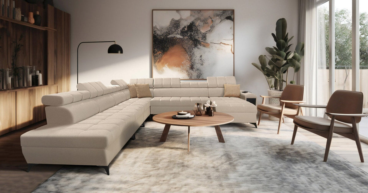 U-shaped Venna XIII corner sofa bed, USB port – left-hand