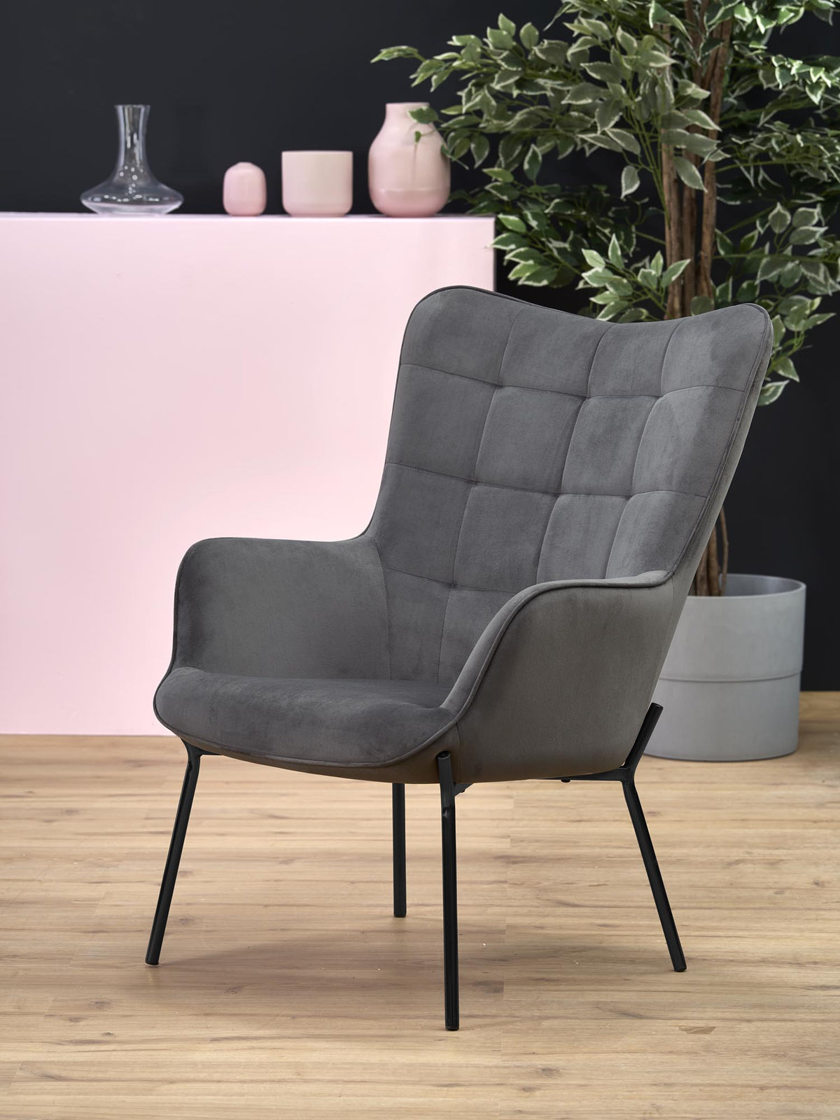 CASTEL Velvet Armchair – Light Grey – BLUVEL 14 – image 1