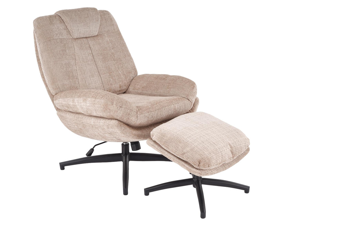 DECLAN Swivel Rocking Armchair with Footstool – Beige – image 1