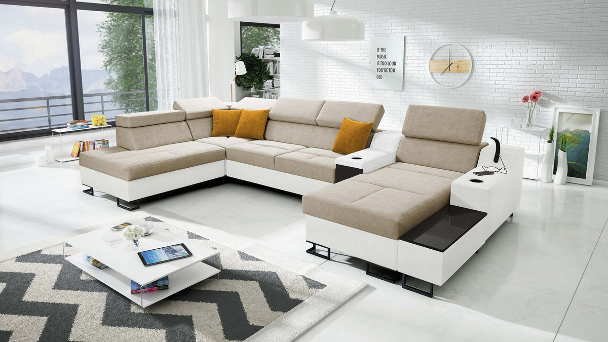 U-shaped Avanti V corner sofa bed – eco-leather, right-hand