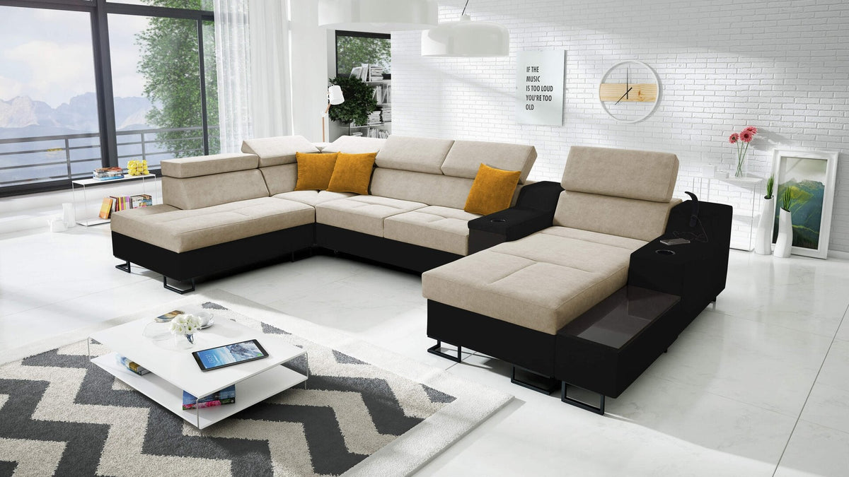 U-shaped Avanti V corner sofa bed – eco-leather, right-hand
