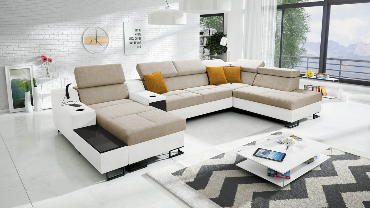 U-shaped Avanti V corner sofa bed – eco-leather, left-hand