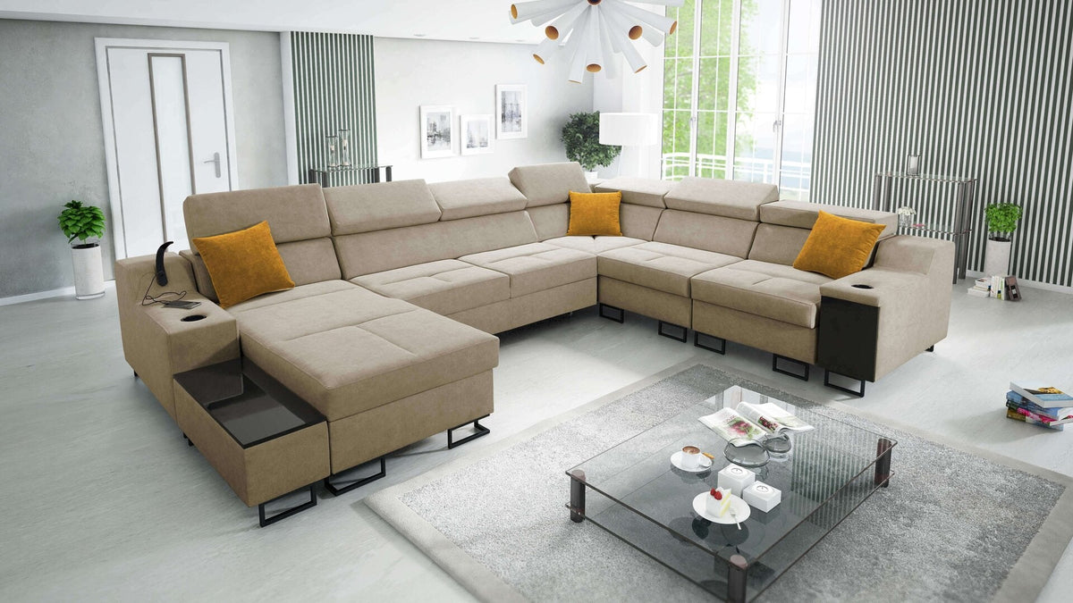 U-shaped Avanti VIII corner sofa bed with USB – left-hand