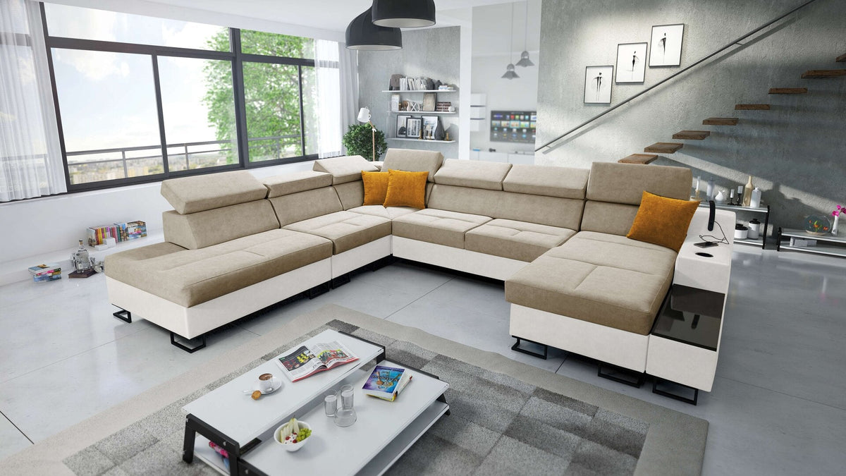 U-shaped Avanti X corner sofa bed with USB – eco-leather