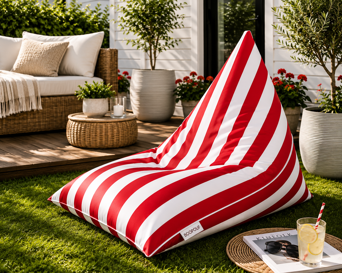 JOY Indoor & Outdoor Bean Bag Chair – White & Red – image 1