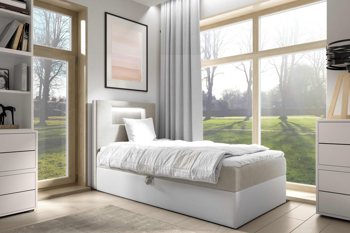 Niva I bed with LED lighting and a bedding storage compartment – Fresh 01 – front view – image 1