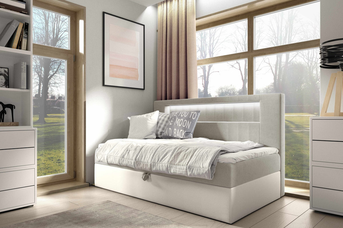 Niva II bed with LED lighting and a bedding storage compartment – Fresh 01 – front view – image 1