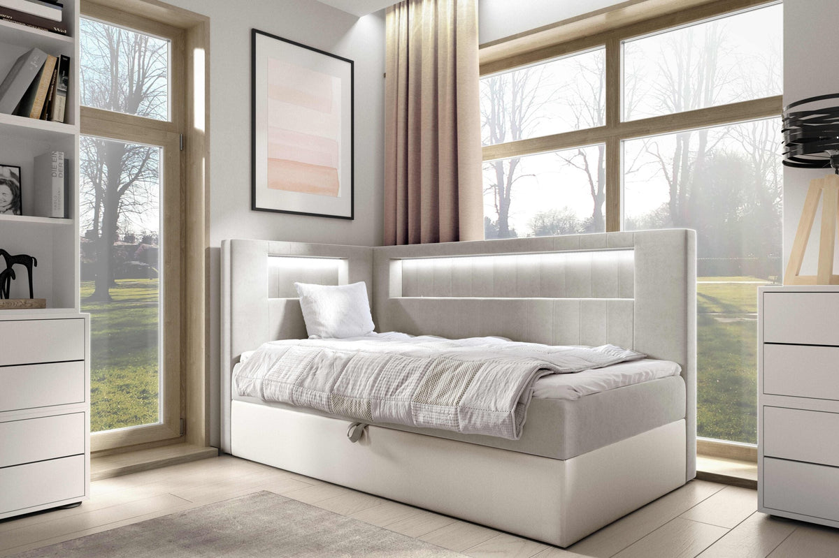 Niva III bed with LED lighting and a bedding storage compartment – Fresh 01 – front view – image 1