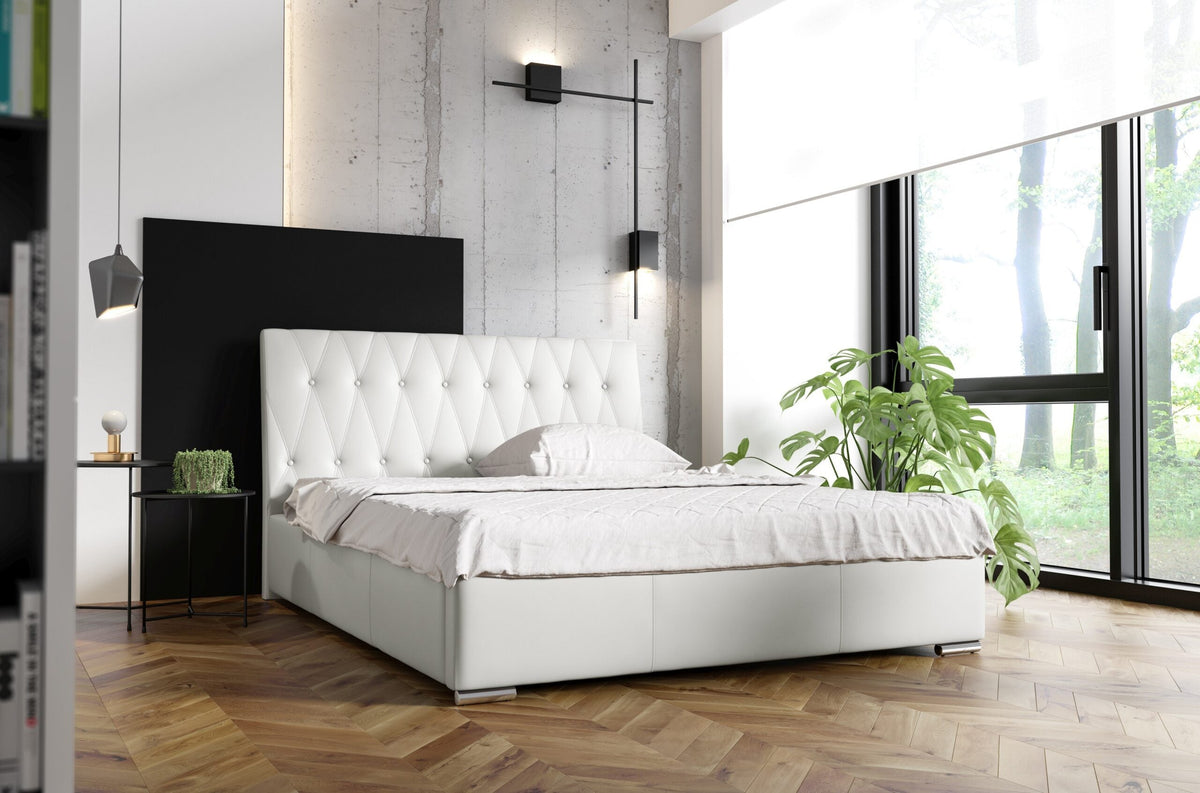 Salerno upholstered bed with a bedding storage compartment – Soft 17 – front view – image 1