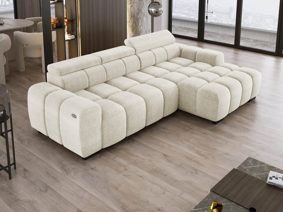 OMBO S Right-hand Corner Sofa with Electrical Adjustment – Eden 01 – front view – image 1