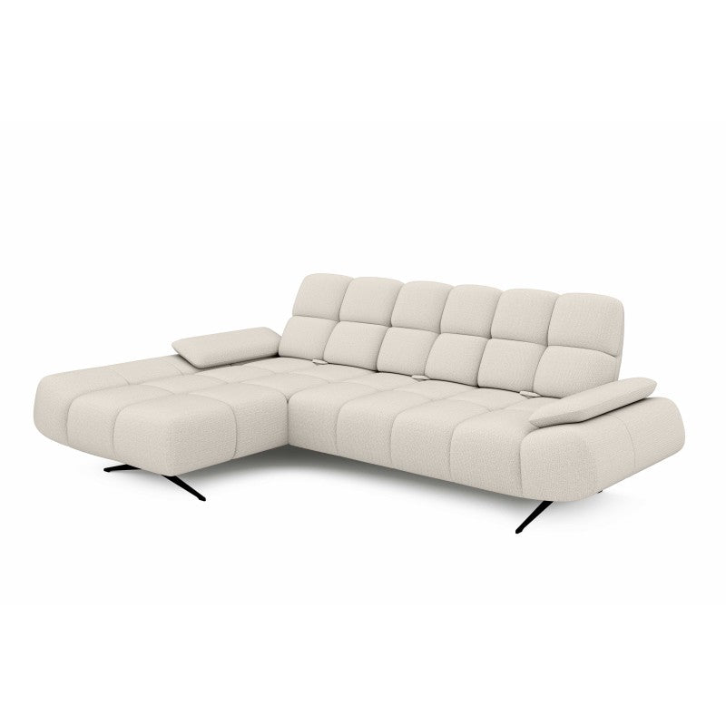 Modern PRADO S corner sofa, left-hand adjustable seat and armrest – Curio 02 – front view – image 1