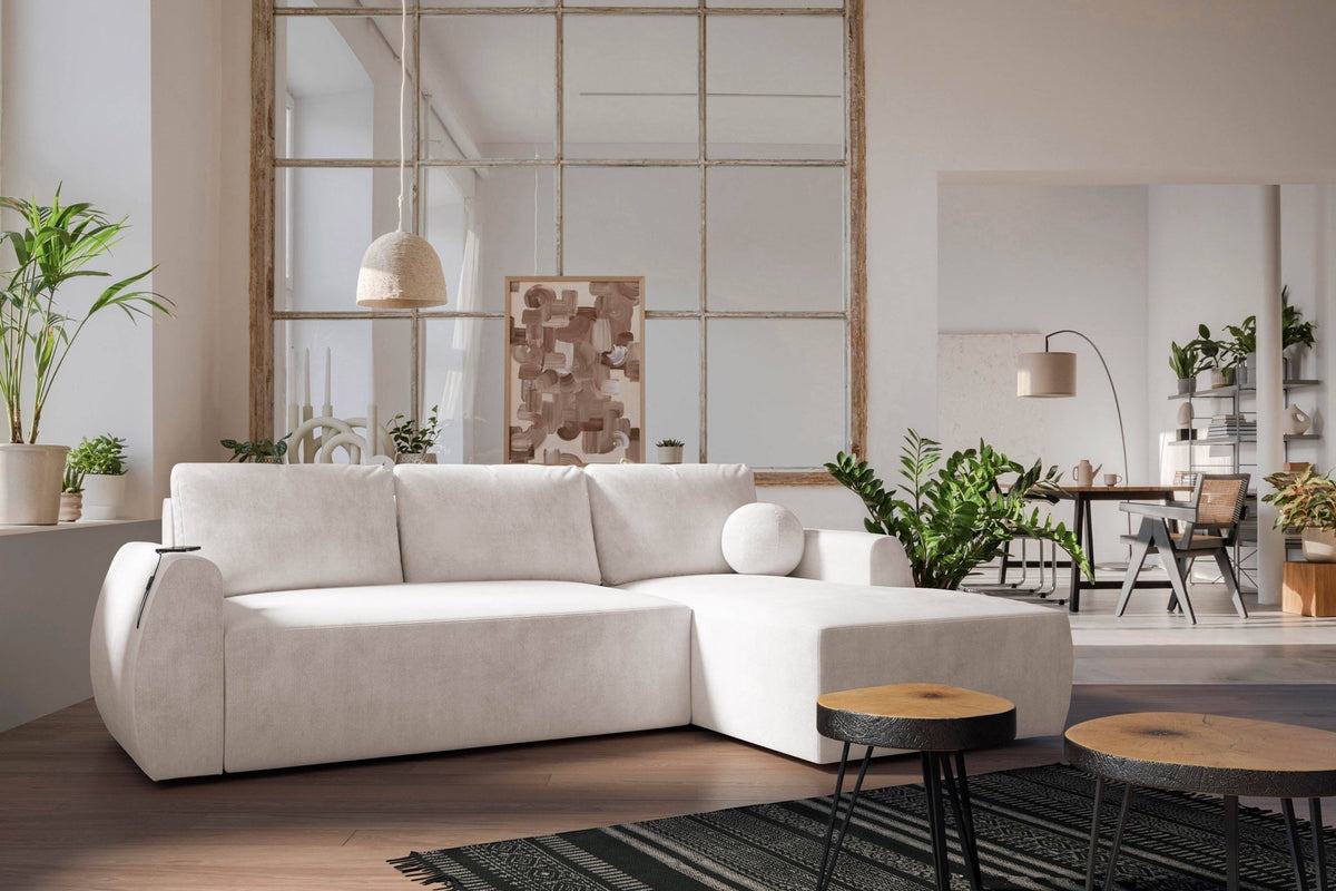 Nilo corner sofa bed with USB port – left-hand