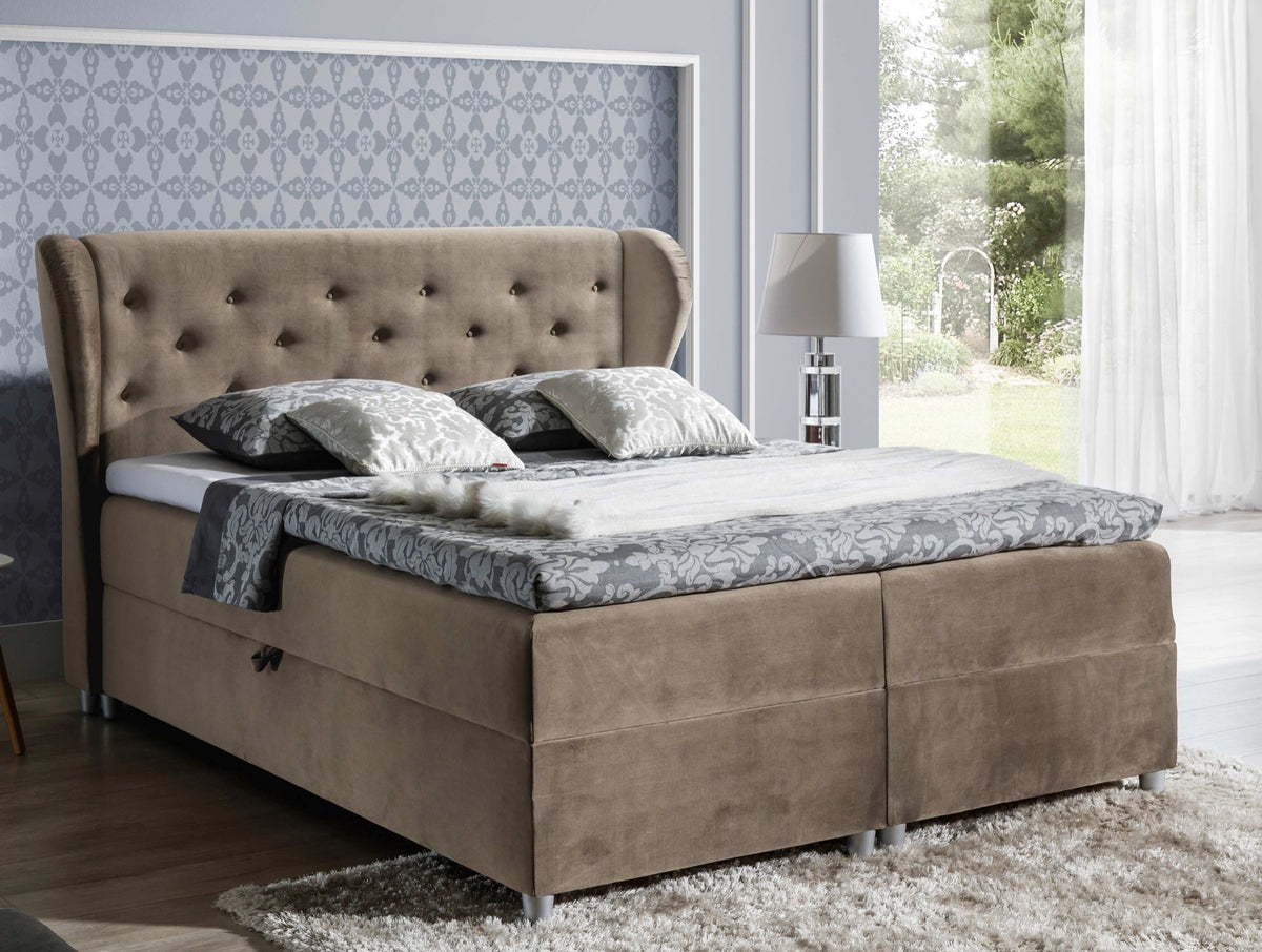 Lemo continental bed, decorative quilting of the headboard with buttons – French Velvet 656 – front view – image 1