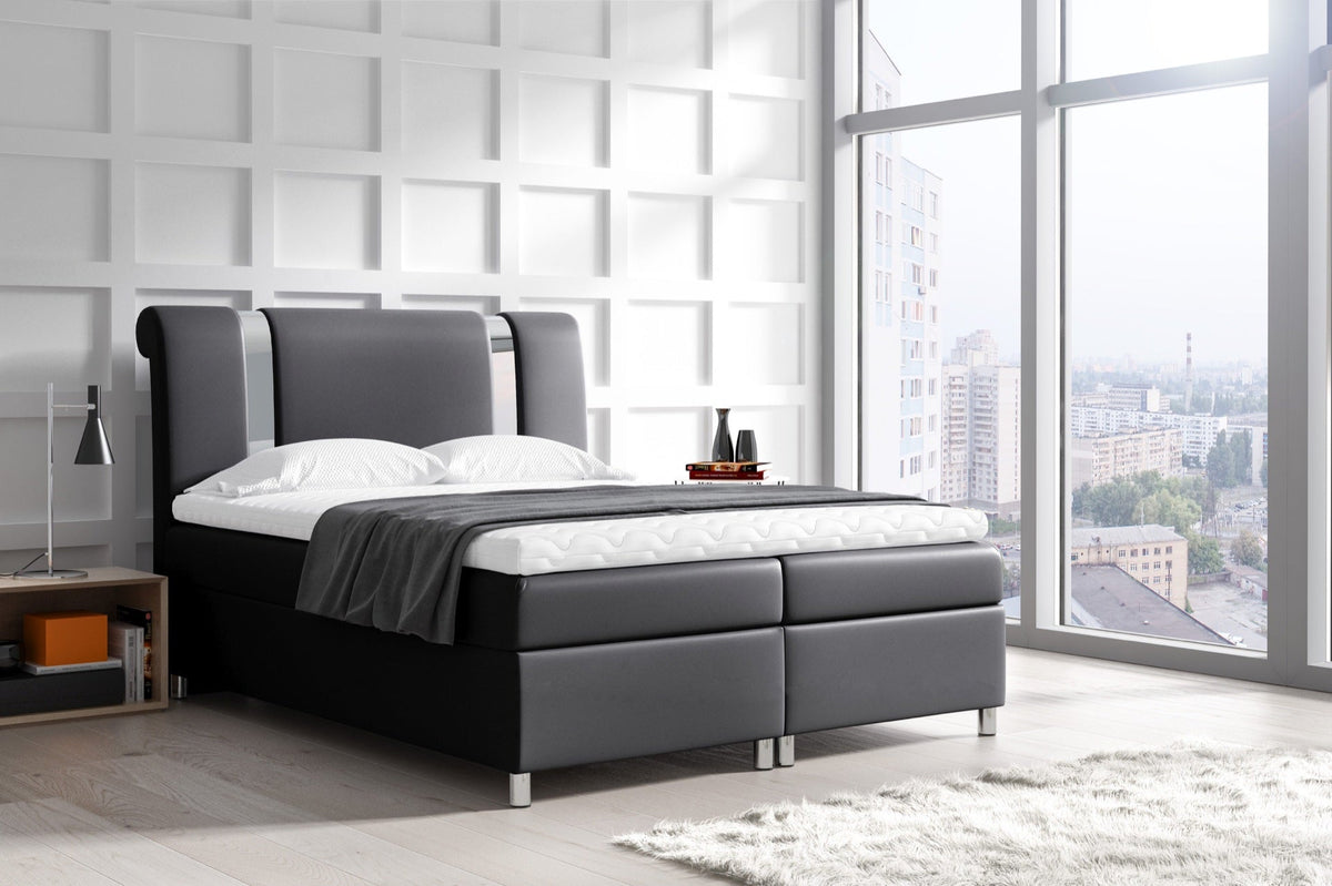 Domo continental bed, decorative chrome with Soft headboard 17 – Soft 11 – front view – image 1