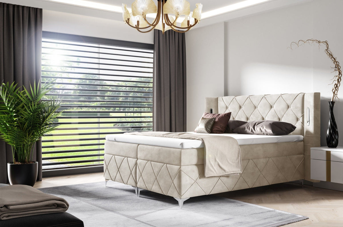 Lavanoz continental bed with sensory lighting – Monolith 02 – front view – image 1