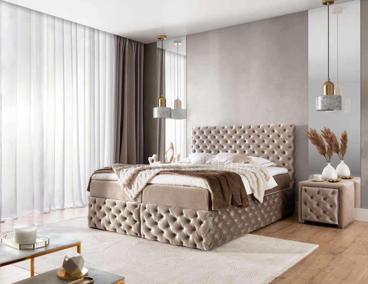 Dormo continental bed quilted with buttons – Ikoo 01 – front view – image 1